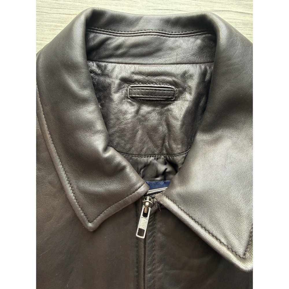 Brooks Brothers Leather Harrington Jacket Size XL Dark Brown/light Black Zip Up - Picture 8 of 16